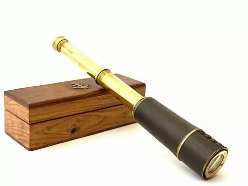 Brass telescope with leather - brass,