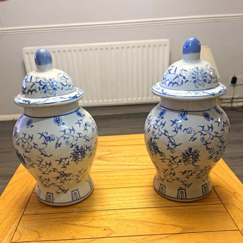 Blue white floral porcelain - white,