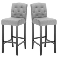 2/4x Breakfast Bar Stools Linen Padded Chairs Kitchen Counter Pub High Barstools