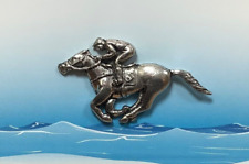 Race Horse And Jockey Silver Pewter Pin Badge (P)
