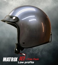 Low profile open face Jet motorcycle helmet Fiberglass  in gun metal Grey
