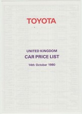 Toyota Price List 1980 October