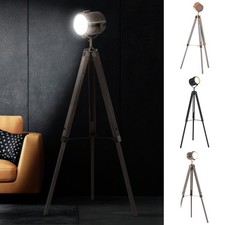 Vintage Tripod Floor Lamp Wooden Searchlight with Adjustable Height