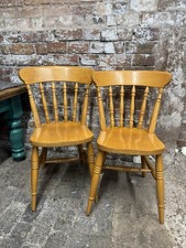 Pair Spindle Back Dining Chairs Farmhouse Pine Country Kitchen