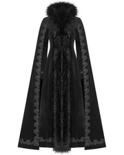 Punk Rave Womens Long Gothic Coat Jacket Cloak Black Faux Fur Victorian LARP GOT