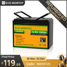 ECO-WORTHY 100AH 12V LiFePO4 Lithium Battery Low Temperature Solar Caravan RV