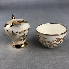 Myott Son Creamer and Sugar Handpainted 18K Gold Lustre England Art Deco 30s-50s