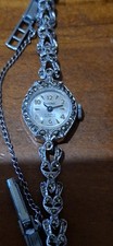 Sentinel White Gold Tone Marcasite 17 Jewels Incabloc Ladies Wristwatch 