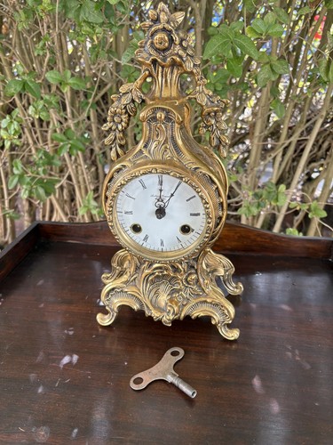 Brass mantle clock antique - brass, clock,