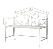 Metal Garden Bench Patio Furniture Outdoor Seat Iron Antique White Foldable