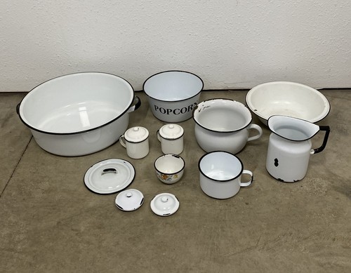 White with black enamelware - with,