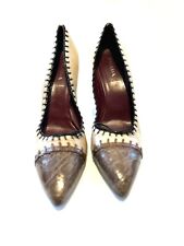 Prada Ladies Beige & Brown Heel Court Leather Croc Print Shoes Uk 7.5 Eur 40.5
