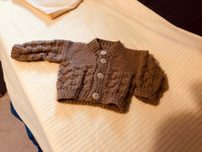 Babies hand knitted cardigans, 14" chest  average new born mid brown diamond 