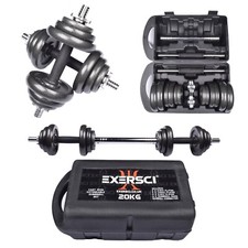 Exersci Cast Iron Adjustable Dumbbell / Barbell Box Set 20kg/30kg in Carry Case