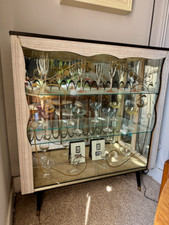 Glass Cabinet 1950s 1960s Vintage Style with Sliding Doors - BRAINTREE ESSEX 