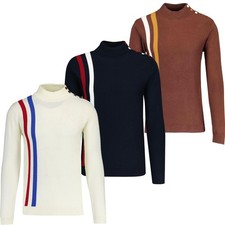 NEW MADCAP MENS 60s MOD RETRO RACING STRIPE TURTLENECK JUMPER MC61 Coleridge