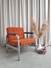 Vtg Mid Century 70s Modernist Chrome Desk Chair Lounge Armchair Retro R798