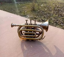 Brass Antique finish Trumpet Pocket Vintage 3 Valve Mouthpiece Decorative