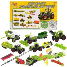 Metal Diecast Tractor Set Farm Toy Playset Truck Vehicle Animal Model Kit 22 Pcs