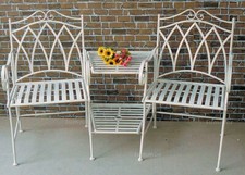 2 Seat Vintage Love Seat Companion Set - White Antique Finish, Wrought Iron