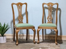 Vintage Chippendale Style Dining Chairs Georgian Lattice Back Ornate Pair 