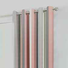 Pink Blush Stripe with Grey Whitworth Ring top Pair of Eyelet Curtains RMC & CC