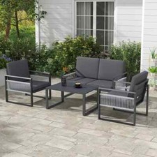 4 Piece Aluminium Garden Dining Set Outdoor Patio Furniture w/ Cushions Included