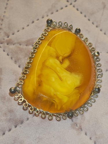 Solid amber brooch - solid,