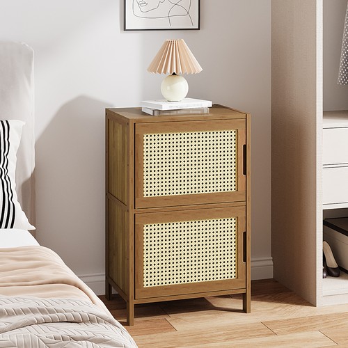 Slim wood bedside table rattan - slim,