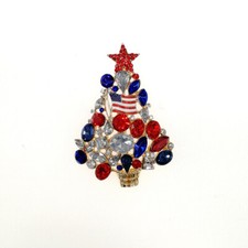 2pcs/lotRhinestone Christmas Tree Brooches Patriotic Crystal USA Flag Brooch Pin