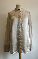 Mint Velvet 100% Silk Body Blouse UK Size 12 Collared Champagne Long Sleeve