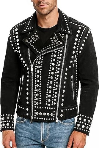 Mens black studded - black, leather