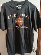 Black Harley Davidson "Life Begins When You Gat A Harley" T-shirt. Large