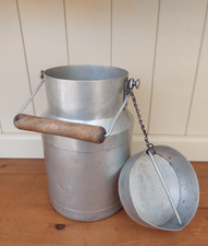 Small vintage French metal milk churn, lid & carry handle, SFMO