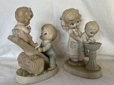 Vintage Porcelain Homco Boy Girl Water Fountain Lot Figure 1406