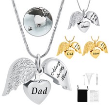 Angel Wing Heart Urn Necklace for Ashes Memorial Keepsake Pendant for Mum / Dad