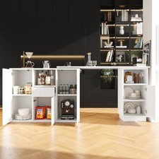 Kitchen Island Breakfast Bar Dining Table with Storage Cabinet Cupboard White
