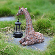 Garden Giraffe Statue with Solar Lantern Resin Figurine for Porch Outside
