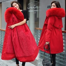 Women's Fleece Lined Parka Hooded Jacket Ladies Winter Warm Long Outwear Coat