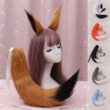 Women Girl Cosplay Costume Faux Fur Fox Wolf Ears Headband and Furry Long Tail