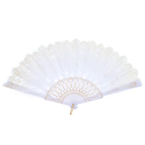 Vintage feather hand fan - fan, white