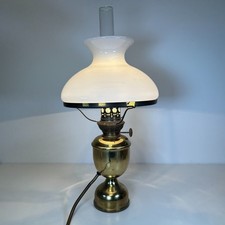 Vintage Brass Oil Lamp Style Table Lamp with Frosted Mushroom Shade & Chimney