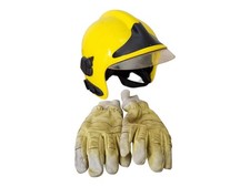 MSA Gallet F1SF Fireman Helmet Yellow & Gore-Tex Firefighters Gloves Collectors