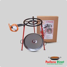46cm Spanish Polished Steel Paella Pan & 40cm Gas Burner Kit / Set - Square Legs