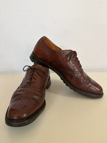 Tan grain leather brogues - m&s,