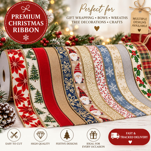 Christmas wired ribbon 5m - 1m,
