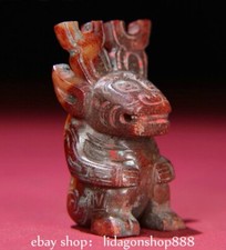 2.2" Old Chinese Natural Hetian Jade Carving Fengshui Deer Horn Beast Statue