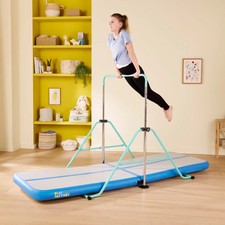 Play Factory Gymnastic Bar & Air Track Inflatable Gym Mat with Air Pump BUNDLE