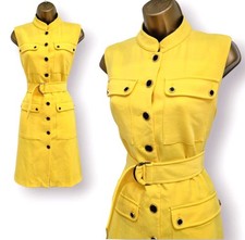 Karen Millen UK 12 Yellow Belted High Neck Military Utility Occasion Dress