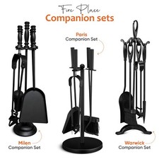Fire Companion Set Log Burner Fireside Poker Tools 5 Pcs Fireplace Accessories